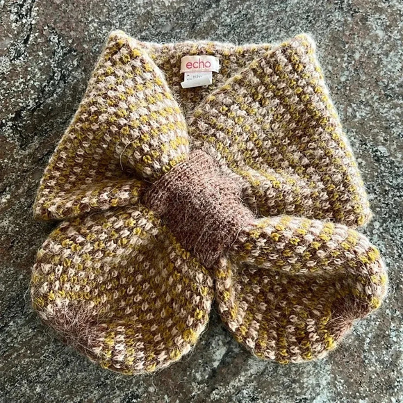Alpaca Wool Blend Keyhole Scarf Soft Vintage Inspired Brown Mustard Neutral - Picture 1 of 6